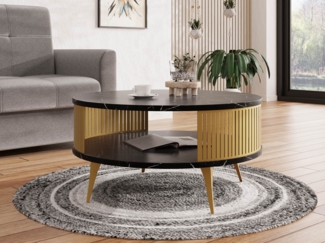 Couchtisch Rajkon Gold, Beine und Seiten aus Stahl (Farbe: Gold / Black Pietra Grigia)