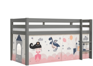 Kinderbett Karolina 210x114x106 Massivholz Grau Textilset Sophie