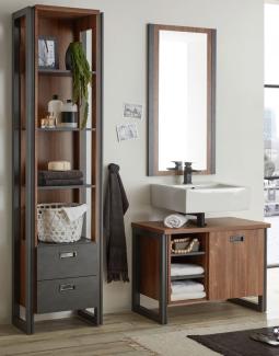 Badmöbel Set 3-teilig Auburn Eiche Stirling und Matera grau 140x205 cm, ohne Waschbecken