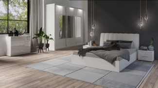 Möbel für Dich Komplettschlafzimmer Italia in Hochglanz-Weiß, Schiebetürenschrank mit Spiegel, LED, Bett mit Lattenrost, Bettkasten