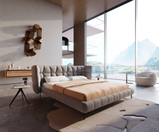 Polsterbettgestell Capujo 180x200 cm Bouclé Silbergrau