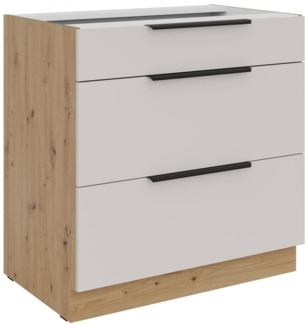 Küchen Unterschrank 80 cm Küche SOLANO Kaschmir beige matt + Eiche Artisan matt Soft-Close Küchenzeile Küchenblock