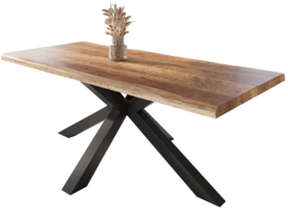SAM® Esstisch Waves_Spider, Mangoholz, gedoppelte Tischplatte, Metallgestell Spider-Form, bis 3m