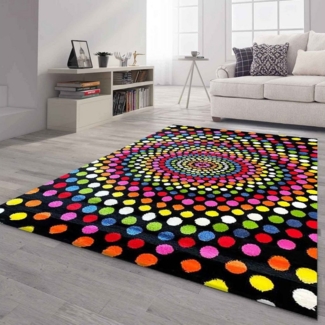 Vimoda Teppich Kurzflor Bunt Teppichwohnzimmer Patchwork Wellen, Rechteckig, Höhe: 12 mm, Läufer Punkte,Farbig, Modern Läufer,Weich,dick