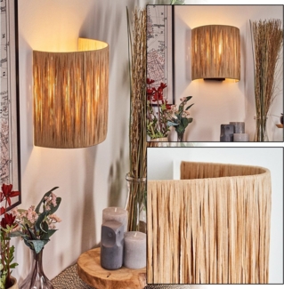 hofstein Wandleuchte Wandlampe aus Metall/Bast in Schwarz/Natur mit Lichteffekt, Wandleuchte Boho-Design, Stecker u. Schalter, abnehmbares Kabel, E27