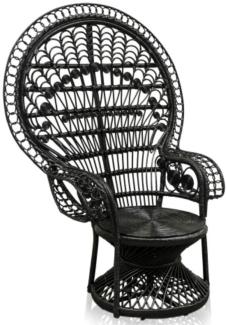 Casa Padrino Luxus Rattan Sessel Schwarz 114 x 80 x H. 150 cm - Vintage Möbel