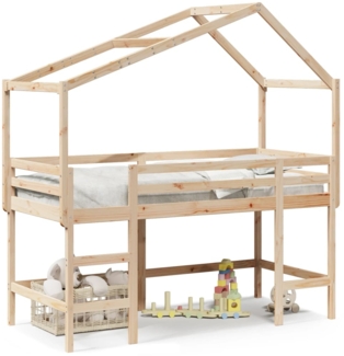 vidaXL Hochbett mit Leiter und Dach 90x190 cm Massivholz Kiefer 3282074