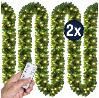 Kunstgirlande, Casaria, Höhe 28 cm, Weihnachtsgirlande mit Fernbedienung 2x 5m 100 LED Deko Weihnachten
