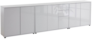 BMG Möbel Kommode Sideboard Mailand Set 6 in verschiedenen Ausführungen (3tlg), mit weiß lackierten Hochglanzfronten und Push-to-open-Funktion