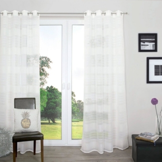 decolife Gardine Estelle (1 St), Ösen, halbtransparent, Wirkware, Ösenschal mit Blockstreifen weiß