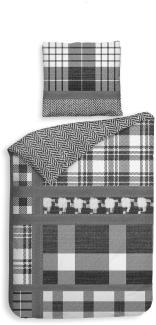 Heckett&Lane GOTS Twill Wende Bettwäsche Jenna mit Karo und Fischgrät Print Schwarz 135x200 cm + 80x80 cm