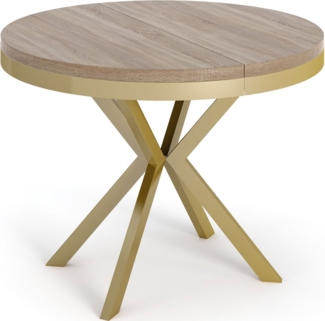 WFL GROUP Esstisch Dina (erhältlich in 3 Größen – 90/100/120 cm ausziehbar auf 170/180/200 cm), platzsparender Tisch in Holzoptik für Küche, Esszimmer oder Wohnzimmer