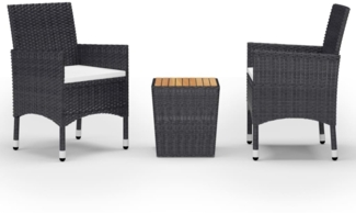 vidaXL 3-tlg. Bistro-Set Poly Rattan und Akazienholz Schwarz 3058362
