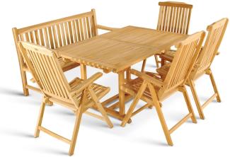 Gartenmöbel Set 6tlg mit Bank Teak Gartentisch ausziehbar 180-240 cm KUBA/ARUBA 52950175