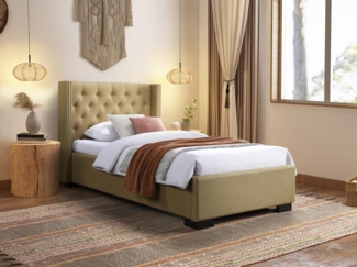 Vente-unique - Polsterbett mit gestepptem Kopfteil - 90 x 200 cm - Stoff - Beige - MASSIMO II