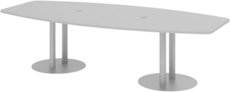 bümö Konferenztisch oval 280x130 cm großer Besprechungstisch in grau, Besprechungstisch mit Säule in silber, Meetingtisch für 10 Personen, XXL-Tisch für Besprechungsraum & Meeting, KT28S-5-S