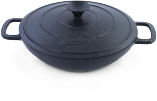 28cm Wok Pfanne Gusseisen Antihaftbeschichtet mit Deckel Massiv 4,7kg