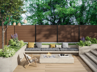 Vente-unique - Sichtschutzzaun zum Aufstellen - Holz-Optik - 148 cm - Set aus 9 coextrudierten Verbundstofflamellen + 2 anthrazitfarbene Pfosten - PALIZO