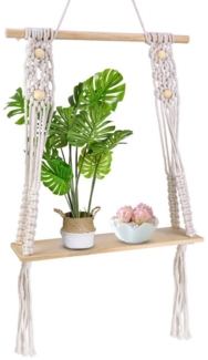 BlingBin Wandregal Holz Makramee Wandbehang Regal Wand Boho Deko Schweberegal, 1er Set 1-tlg, Schweberegal für Balkon Badezimmer Schlafzimmer