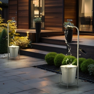 2er Set LED Solar Wasserhahn mit Eimer, silber, 30x LED, H 62 cm