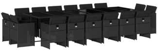 vidaXL 17-tlg. Garten-Essgruppe mit Kissen Schwarz Poly Rattan 3210703