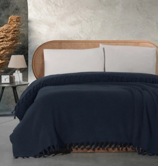 Wohndecke Wohndecke Classic in Dunkelblau 100% Biobaumwolle, Sandiik