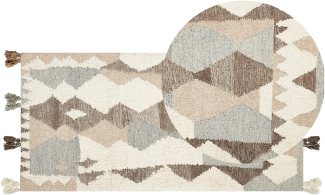 Kelim Teppich Wolle mehrfarbig 80 x 150 cm geometrisches Muster Kurzflor ARALEZ