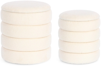 Pouf Katerina 2er-Set aus Boucle-Stoff, Weiß, 34 x 34 x 39 / 40 x 40 x 45 cm