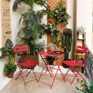 Grand patio Bistro Set 3 Stück Gartenmöbel Klappbar Stahl Rot