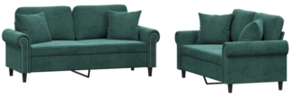 vidaXL 2-tlg. Sofagarnitur mit Kissen Dunkelgrün Samt 3202232