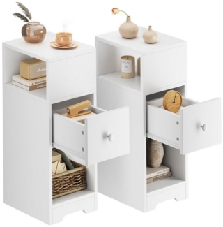 NAIMP Nachttisch Schmal Beistelltisch mit Schubladen 1er Set/2er Set, Nachtschrank Offenes Fach, Tischplatte aus MDF, weiß/schwarz