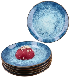 MamboCat Frühstücksteller Marina 6er Set Kuchenteller Porzellan 6 Pers blaue Dessert-Teller