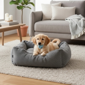 skølm 'Eir' Hundebett, mit waschbarem Bezug, wasserdicht, grau, 90x65x26 cm, Hundesofa für kleine und mittelgroße bis zu 25 kg