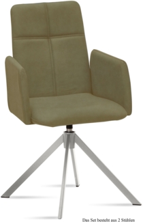 Armlehnstuhl drehbar (2er-Set) Drinka 52x92x60 Edelstahl/Olivgrün