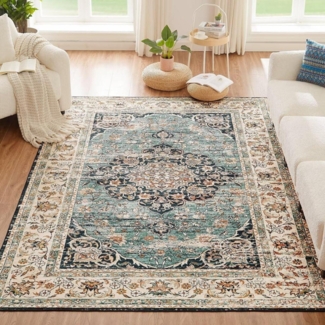 CHOSHOME Vintage Teppich Waschbar Orientalischer Kurzflor Schlafzimmer 200x290CM