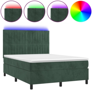 vidaXL Boxspringbett mit Matratze & LED Dunkelgrün 140x190 cm Samt 3136242