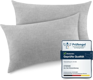 2er Set Kissenbezug 40x70 cm Grau Baumwolle Reißverschluss Oeko-TEX