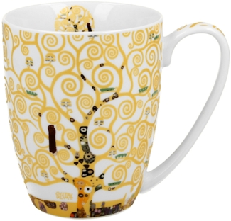 DUO ART GALLERY Klassischer Becher 360 ml TREE OF LIFE Ecru inspired by Gustav Klimt New Bone China Porzellan
