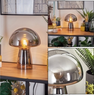 hofstein Tischleuchte Tischlampe aus Metall/Glas in Schwarz/Chrom/Rauch, ohne Leuchtmittel, mit Glasschirm (18cm) u. An/-Auschalter, 1 x E14, ohne Leuchtmittel