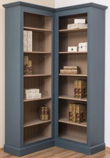 Casa Padrino Landhausstil Eckschrank Blau / Beige 102 x 102 x H. 210 cm - Massivholz Bücherschrank - Landhausstil Wohnzimmer Möbel