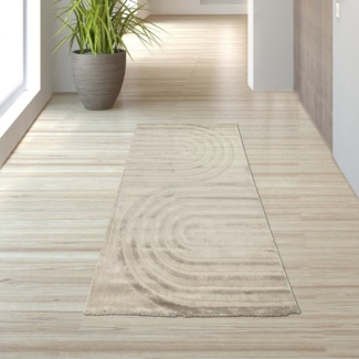 TeppichHome24 Teppich Moderner Wohnzimmerteppich mit geschwungenem Linienmuster in Creme, rechteckig, Höhe: 10 mm