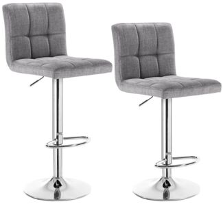 Stilvoller Barhocker 2er-Set aus Leinen & Metallbeinen hellgrau