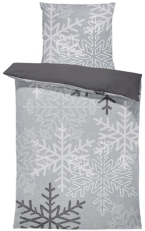 One Home Bettwäsche Winter Snowflakes, Biber, 2 teilig, Kristalle und Schneeflocken, kuschelig flauschig warm weich Baumwolle