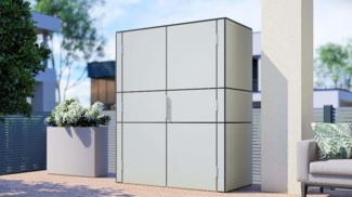 Alpholz Gartenschrank HPL Highboard aus Holz in Graumit 6 mm Wandstärke