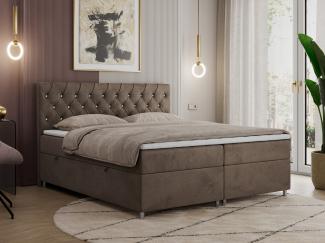 Boxspringbett Doppelbett Polsterbett Kunstlederbett mit Bettkasten - ROMA - 180x200cm - Braun Velours - H4