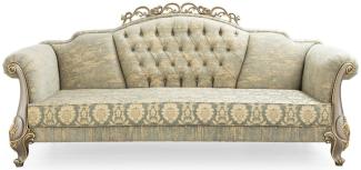 Casa Padrino Luxus Barock Sofa Grün / Gold / Grau / Gold 225 x 90 x H. 110 cm - Prunkvolles Barockstil Wohnzimmer Sofa mit elegantem Muster