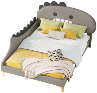 Ulife Kinderbett Polsterbett Einzelbett Flachbett aus PU Material, Kinderzimmerbett mit Metallfüßen