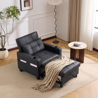 3-in-1 Schlafsofa Sessel Liegestuhl ausziehbar,Verstellbares Klappsofa mit drei Neigungswinkeln, weicher Schaumstoffpolsterung,Schwarz
