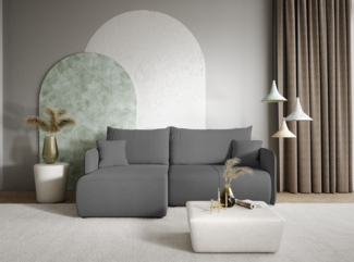 Ecksofa Sofa mit Schlaffunktion CALGARY Stoff Curio Dunkelgrau Ottomane Links