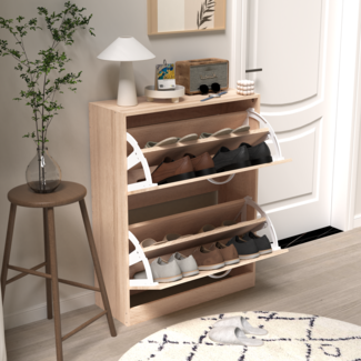 Schuhschrank aus Holz mit 2 Klapptüren Vintage Design in Naturfarbe für Eingangsbereich